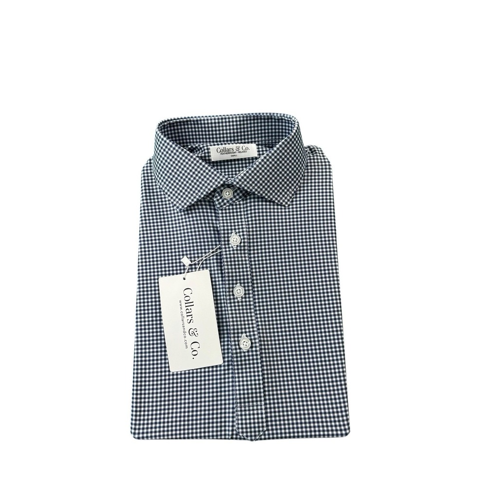 Collars & Co. Blue White Checked Dress Collar Men's Polo Shirt Size Small NWT